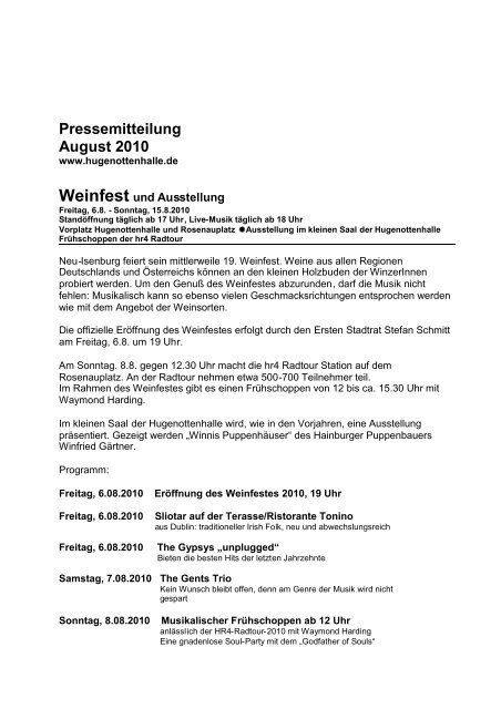 Pressemitteilung August 2010 - Neu-Isenburg