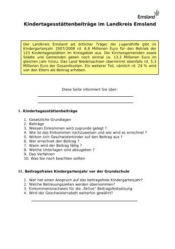 Kindergartenbeiträge im Landkreis Emsland