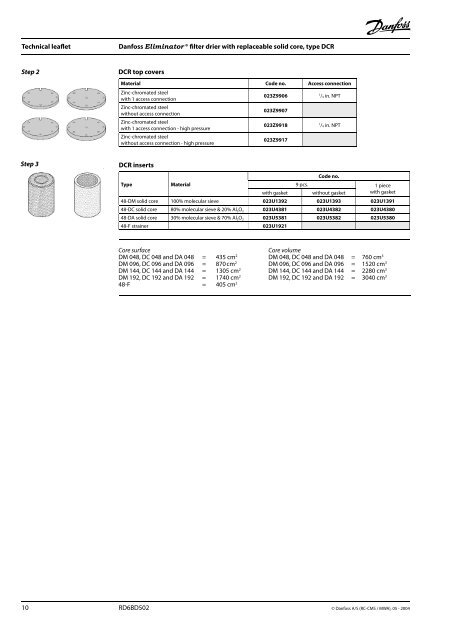 Danfoss Eliminator ® filter drier with replaceable solid ... - Winnovation