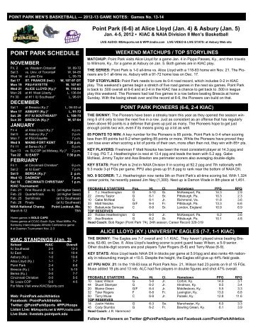 Game Notes - Point Park University