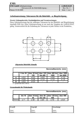 Arbeitsanweisung: Toleranzen f