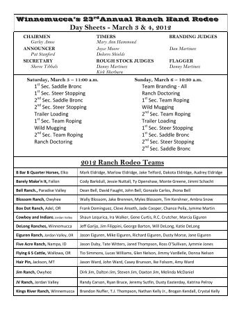 Day Sheets - Winnemucca Ranch Hand Rodeo