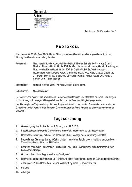 Tagesordnung - Gemeinde Schlins