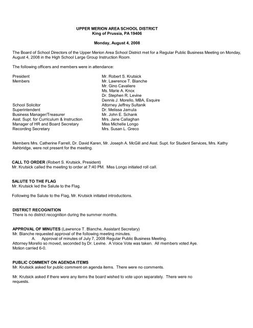 UPPER MERION AREA SCHOOL DISTRICT King of Prussia, PA ...