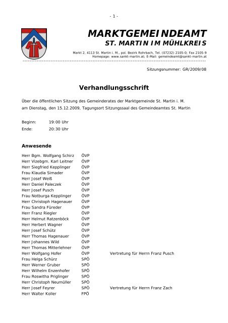 Verhandlungsschrift - Gemeinde St. Martin im Mühlkreis