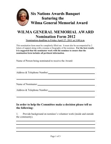 Wilma General Memorial Award Nomination Form
