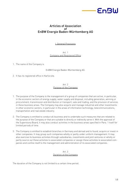 Articles of Association (pdf 171 KB) - EnBW