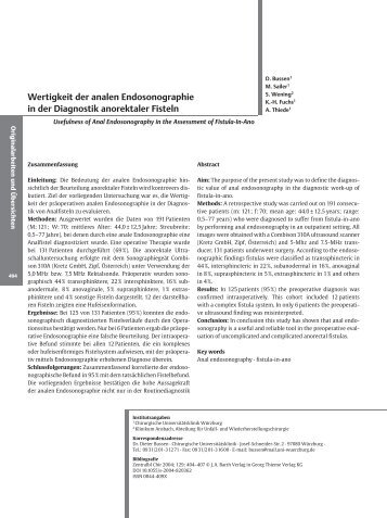 Wertigkeit der analen Endosonographie in der Diagnostik anorektaler