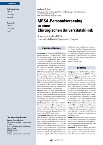 MRSA-Personalscreening in einer Chirurgischen Universitätsklinik