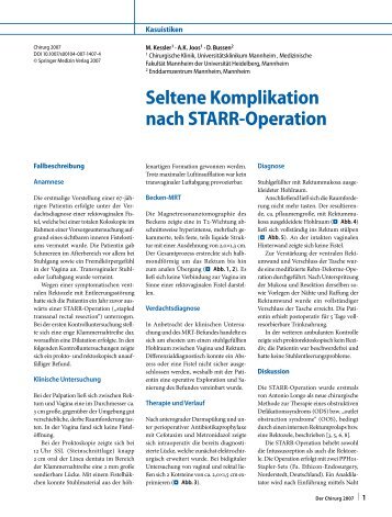 Seltene Komplikation nach STARR-Operation - Enddarm-Zentrum ...