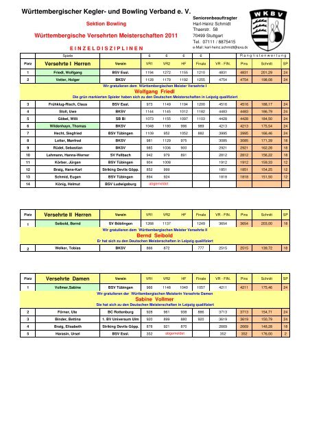 Württembergische Versehrten Meisterschaften 2011 am 3 ... - Bowling