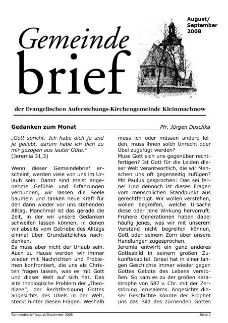 Kirchenmusik August/September 2008 - Evangelische ...