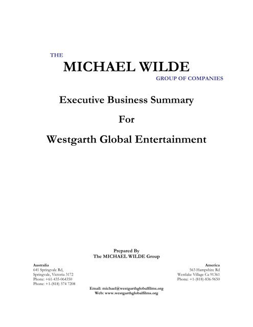 MICHAEL WILDE - Westgarth Global Entertainment