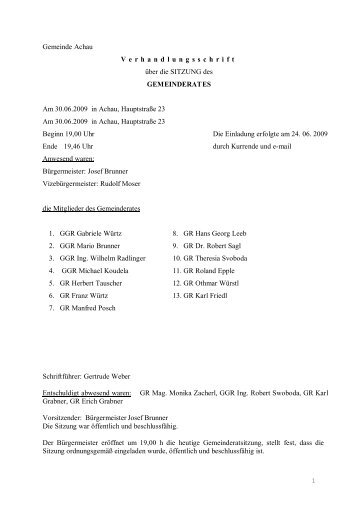 Sitzung vom 30.06.2009 (95 KB) - .PDF - Gemeinde Achau