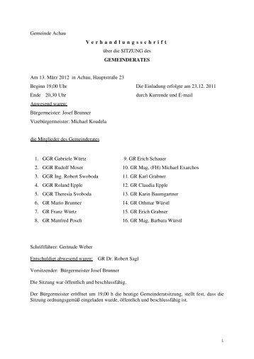 Sitzung vom 13. 03. 2012 (88 KB) - .PDF - Gemeinde Achau