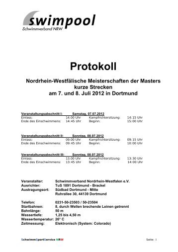 NRW Masters Kurze Strecke - SG-Dortmund Master Schwimmen.