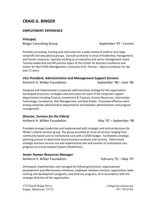 Craig G. Binger Resume - Community Consulting Group