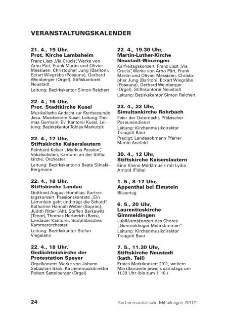 Kirchenmusikalische Mitteilungen - Evangelische Kirche der Pfalz