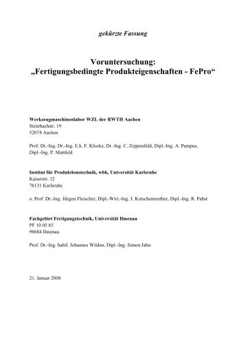 Fertigungsbedingte Produkteigenschaften - FePro - PTKA