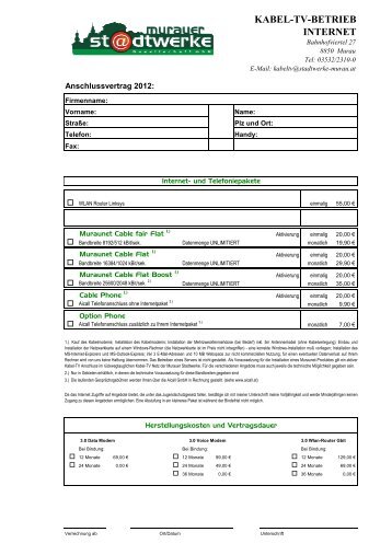 KABEL-TV-BETRIEB INTERNET - Stadtwerke Murau