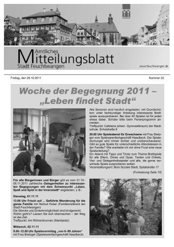 Mitteilungsblatt Nr. 22 vom 28.10.2011 - Stadt Feuchtwangen