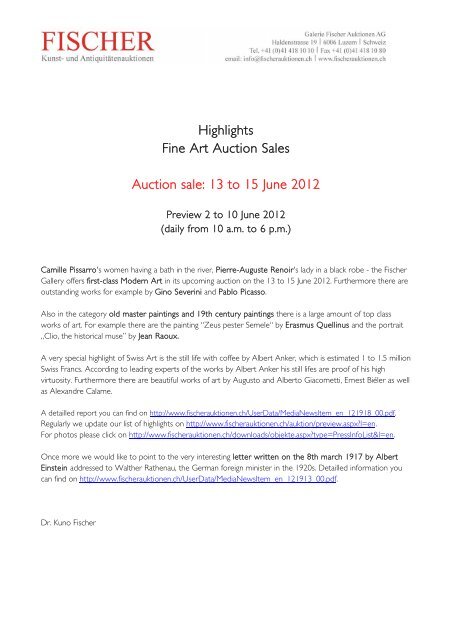 Highlights Fine Art Auction Sales Auction sale - Galerie Fischer ...