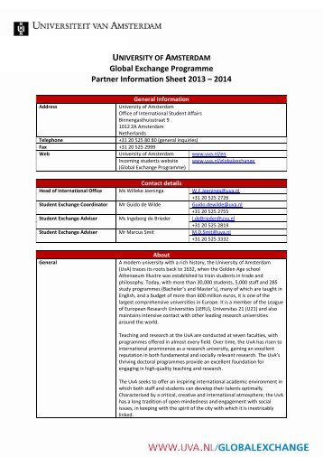 Global Exchange Programme Partner Information Sheet ... - als.hku.hk