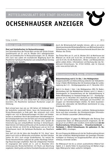 Ochsenhauser anzeiger - Stadt Ochsenhausen