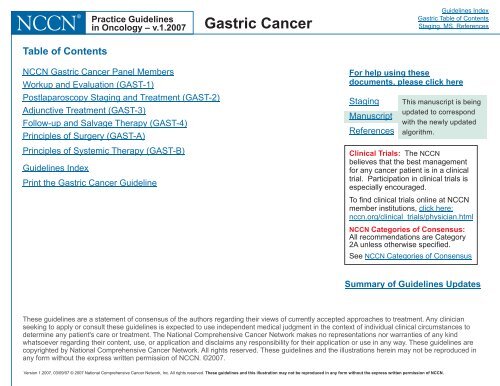 Practice Guidelines in Oncology - Gastric Cancer