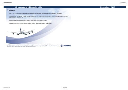 December 2012 Airbus Approved Suppliers List