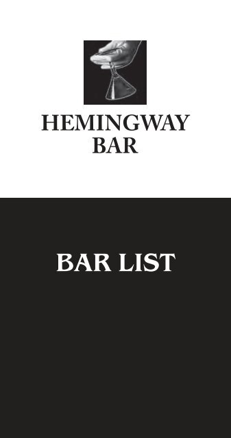 BAR LIST - Hemingway Cocktail Service