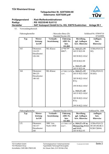 62XT0205.pdf Prüfgegenstand : Rad-/Reifenkombinationen Radtyp