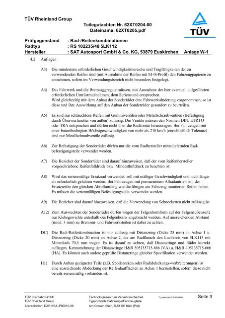 62XT0205.pdf Prüfgegenstand : Rad-/Reifenkombinationen Radtyp