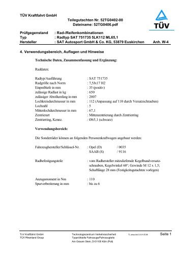 52TG0406.pdf Prüfgegenstand : Rad-/Reifenkombinationen Typ