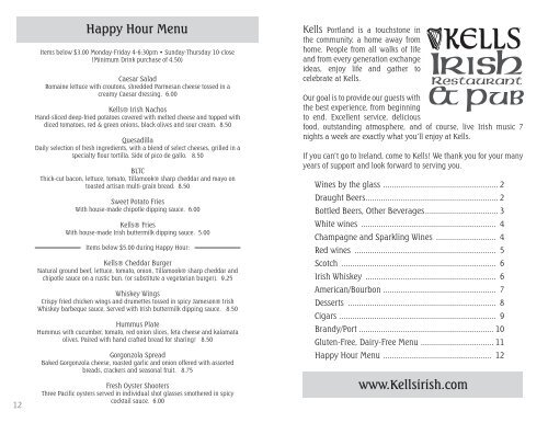 Happy hour menu kells