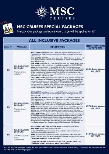 MSC CRUISES SPECIAL PACKAGES