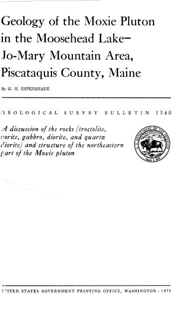 Geology Of The Moxie Pluton In The Moosehead