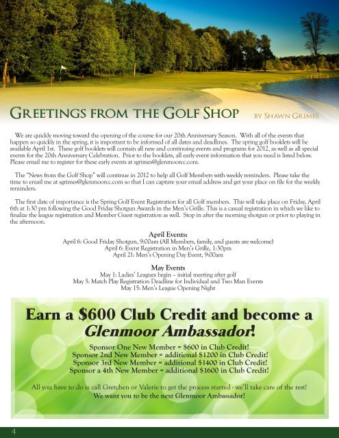 March 2012 Newsletter - Glenmoor Country Club