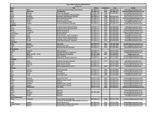 Staff Directory - City of Winter Garden