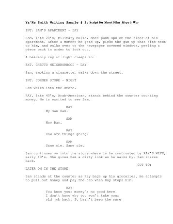 Ya'Ke Smith Writing Sample # 2: Script for Short Film Hope's War ...