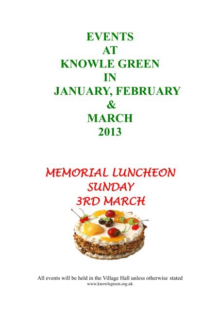 EVENTS AT KNOWLE GREEN IN JANUARY, FEBRUARY ...