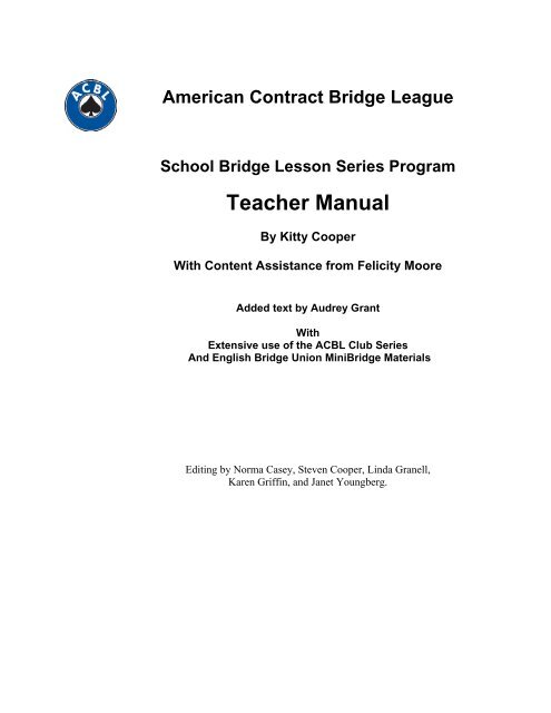 Teacher Manual - American Contract Bridge League
