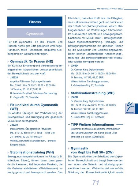 Programmheft Frühjahrssemester 2013 - Volkshochschule Zwickau