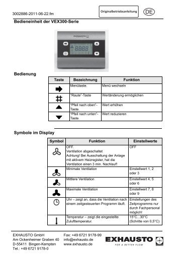 VEX300-Serien EXpert Bedienung Quickguide d - exhausto.de