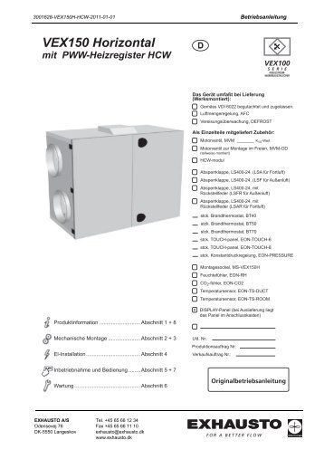 VEX150 Horizontal mit PWW-Heizregister HCW d - exhausto.de