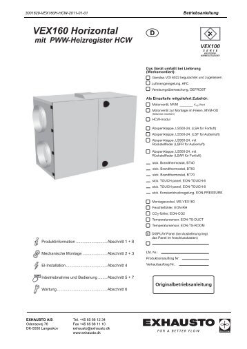 VEX160 Horizontal mit PWW-Heizregister HCW d - exhausto.de