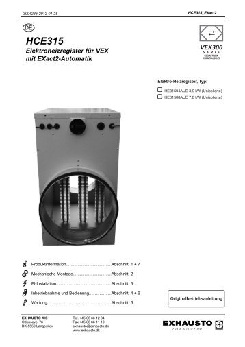 HCE315 Elektroheizregister für VEX mit EXact2 ... - exhausto.de