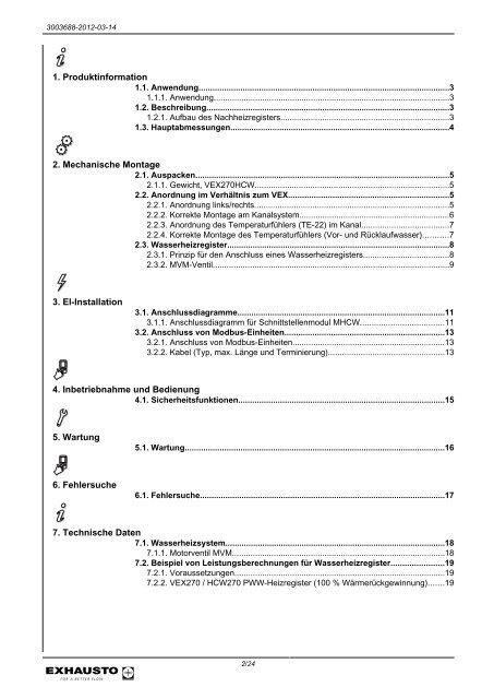 HCW270, PWW-Wasserheizregister für VEX270 mit ... - exhausto.de