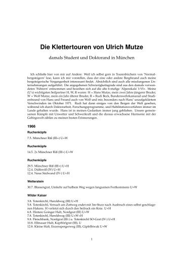 Die Klettertouren von Ulrich Mutze - of Ulrich Mutze