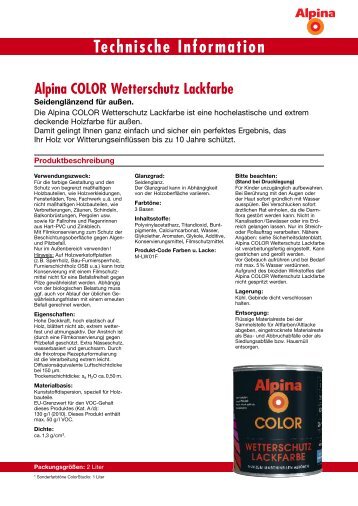 Technische Information Alpina COLOR Wetterschutz Lackfarbe